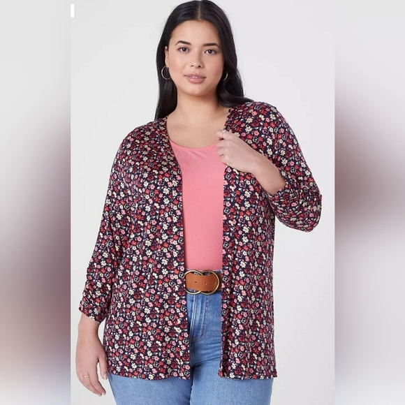 Lane Bryant Floral Print Open Front Knit Cardigan Size 14/16, Soft, Lightweight - Picture 2 of 14